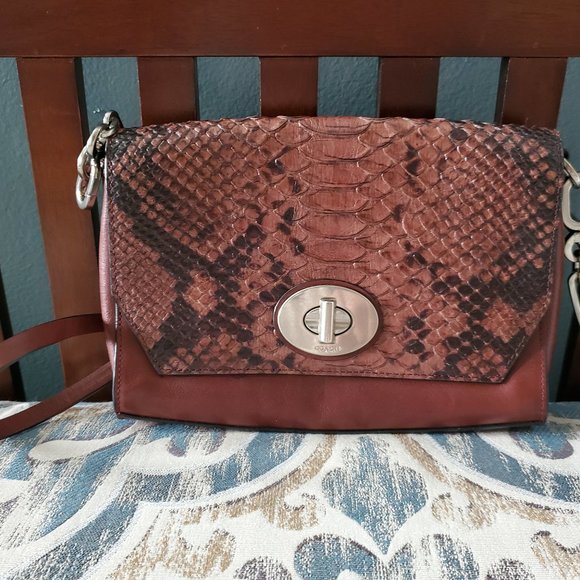 Coach Bleecker Crosstown Crossbody Python Embossed Leather Brick 52118 - Picture 1 of 5